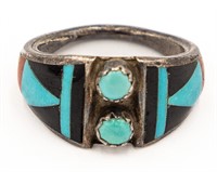 Boone Zuni Turquoise Jet Spiny Oyster Inlay Ring