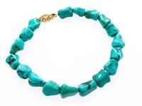 Genuine Turquoise Bracelet 10kt Gold Clasp