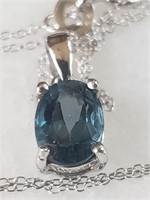 Sterling Silver London Blue Topaz Necklace 18"