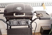 TWO BURNER PROPANE GRILL, WOODEN BOX, DROP LEAF