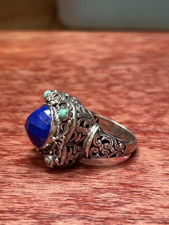 Sterling Silver .925 Lapis Turquoise Stone Ring