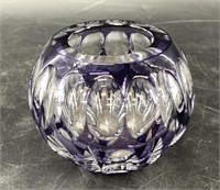 Amethyst cut to clear glass candle dish 3.25" tall