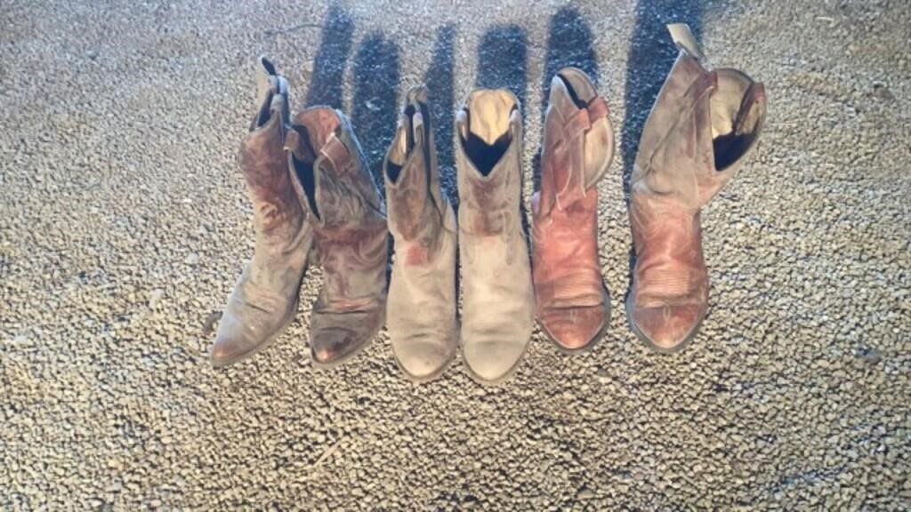 3 pairs of cowboy boots, size 9, 10.5 & 10