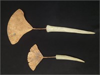 2 HAMMERED COPPER SPATULAS WITH ANTLER HANDLES