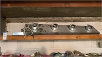 Shelf lot of glass shaded lamp and hanging lights
