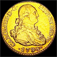 1794 Spanish Gold Escudo NEARLY UNCIRCULATED