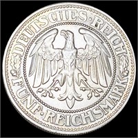 1927-D Germany Silver 5 Mark CLOSELY UNC