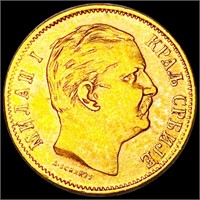 1882 Serbian Gold 10 Dinara CLOSELY UNC