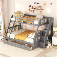 Twin-Full Bunk Bed with Stairs  Drawers  Gray