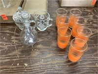 Small orange juice glasses, and other misc