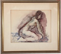 Moses Soyer Mixed Media Drawing of Female Nude