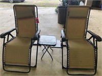 (2) Reclining lounge chairs & table