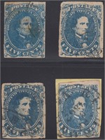 CSA Stamps #4 Used x4 all with CDS cancels CV $500