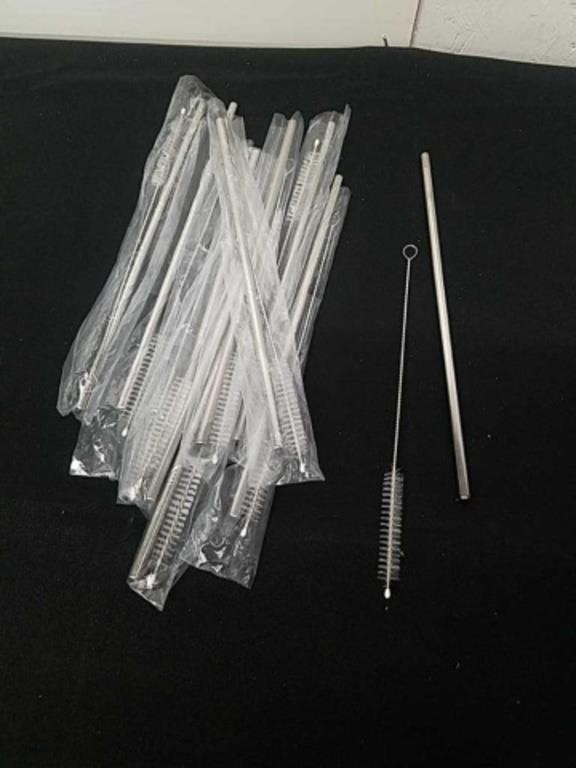 Group of metal straws with cleaners