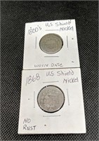 1800's U.S Sheild Nickels - Date Clearly seen for