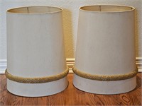 (2) Mid Century Tall Lampshades w/ Gold Stripe