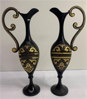 Pair Of Gilt Decorated Metal Ewers