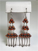 Large Vintage Sterling Coral Dangle Earrings 20 Gr
