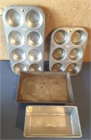 Ekcoloy Silver Beauty; 2 muffin pans, loaf pan,