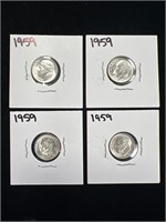 Lot of 4 Uncirculated 1959 Roosevelt Dimes