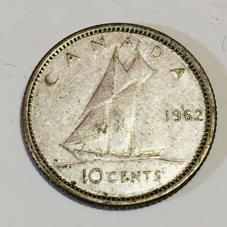 Silver 1962 Canada 10 Cent Coin