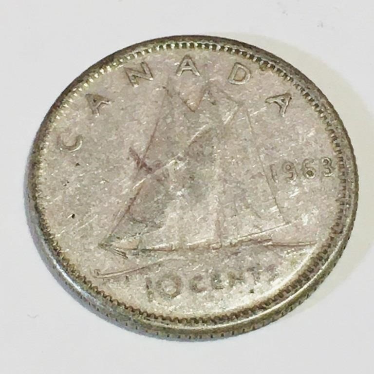 Silver 1963 Canada 10 Cent Coin