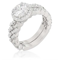 Round Cut 2.52ct White Sapphire Halo Ring Set