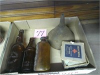 Vintage Amber Bottles / Funnel Lot