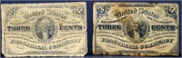 Lot of 2 1800s 3 cent fractional notes