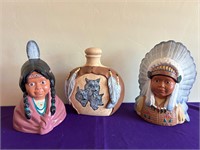 Native American Style Ceramic Busts + Vase
