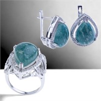 Adorned Amazonite & Zircon Ring & Earrings