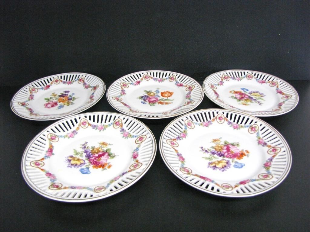 SET OF 5 BAVARIA PORCELAIN FLORAL PATTERN SAUCERS