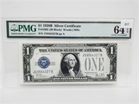 PMG 1928B Choice UNC $1 Silver Certificate