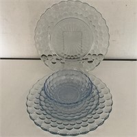 BLUE BUBBLE DEPRESSION GLASS BOWL AND PLATE
