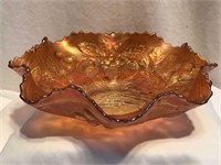 Fenton "Peacock & Urn" Marigold Art Glass Bowl