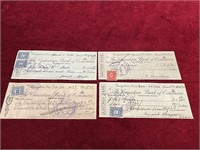 4 Bank Of Canada Cheques w/ Excise Stamps