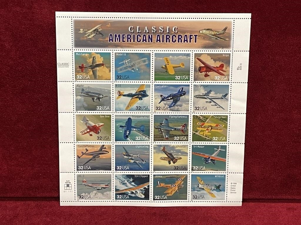1996 USA Classic American Aircraft Mint Sheet