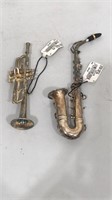 Silver plated saxophone & trumpet ornaments-with