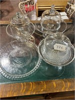 3 Glass Covered Cake Plates and Platter