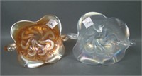 Two Dugan Carnival Glass Question Marks Compotes