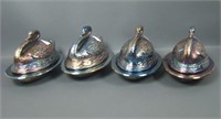 Four Sowerby Blue Covered Swan Candy Dishes