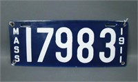 1911 Massachusetts Enameled License Plate