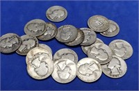 20 Washington Silver Quarters, 1940 to 1949