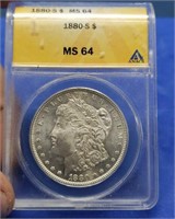 1880-S slab Morgan Silver Dollar, ANACS MS64