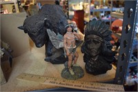 Three Native Figures (Including Buffalo)