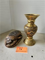 Handmade Brass Vase, Egyptian Scarab