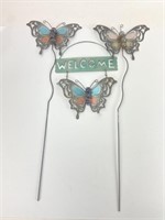 (2) Glass Marble Metal Butterfly Yard Stakes &