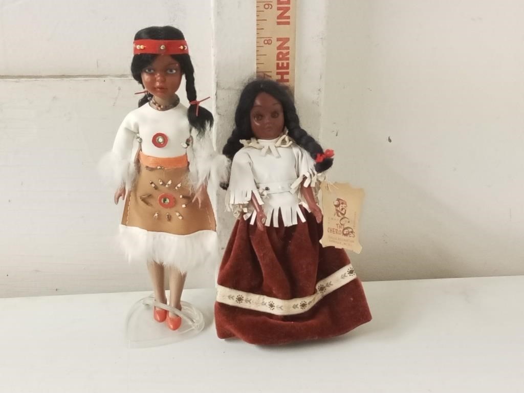2 vtg hard plastic Indian dolls The Cherokees NC