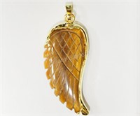 Sterling Silver Carved Tiger Eye Wood Wing Pendant