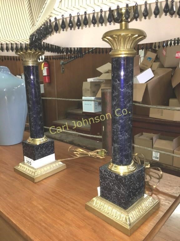 PAIR BLUE STONE TABLE LAMPS W/ SHADES